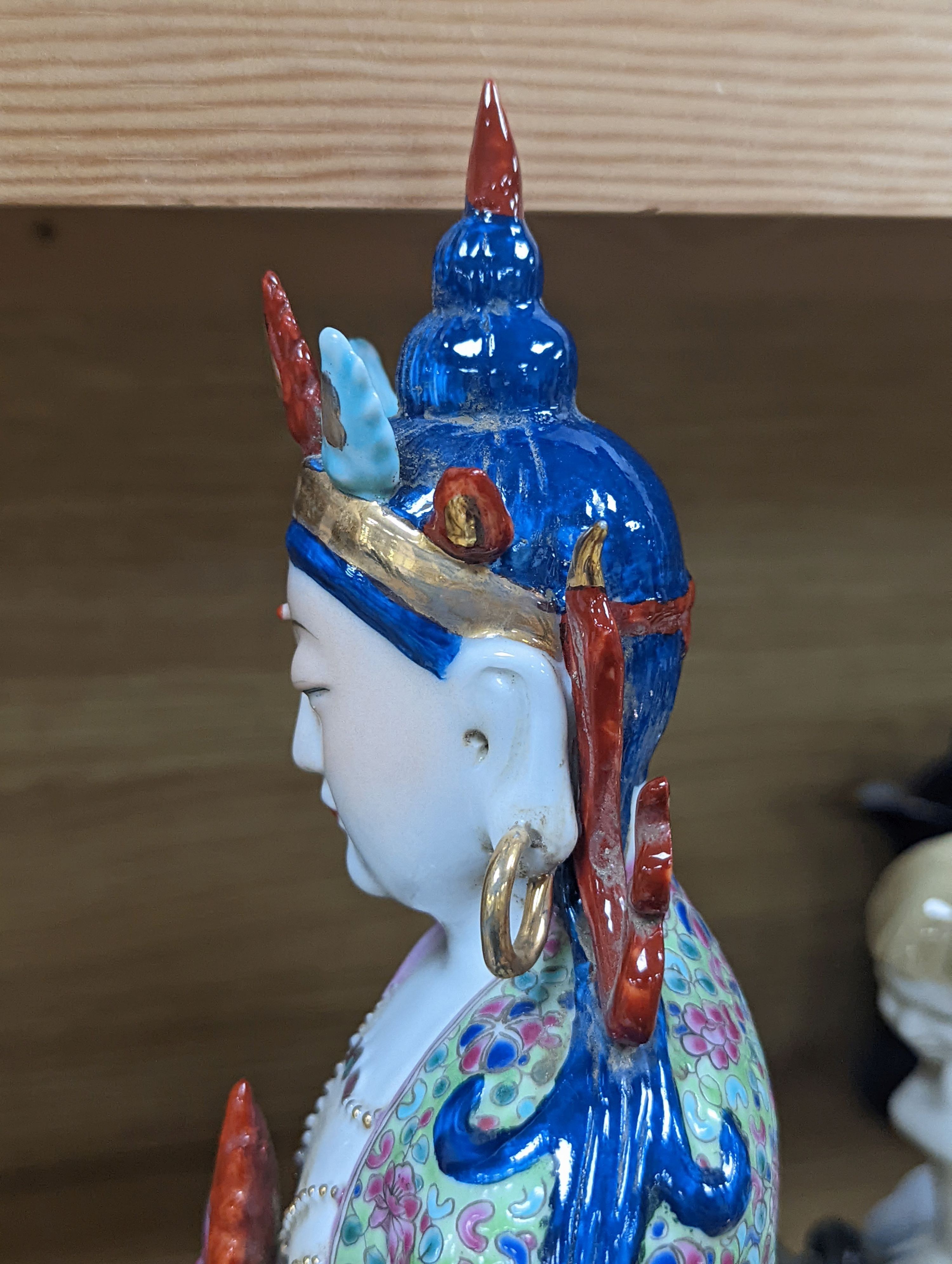 A Chinese famille rose seated of Amitayus, marked to base - 33cm tall